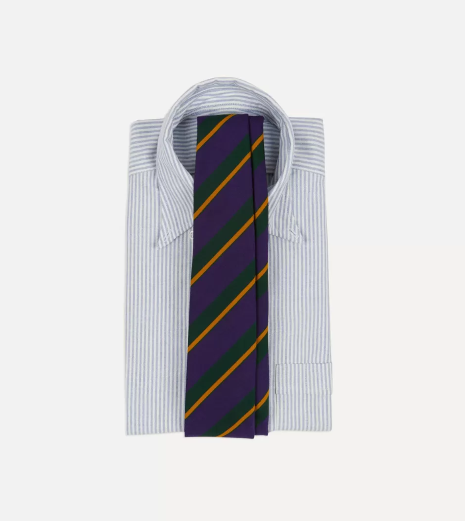 Drake's Navy Multicoloured Stripe Repp Wool Cotton Hand-Rolled Tie Best Sale