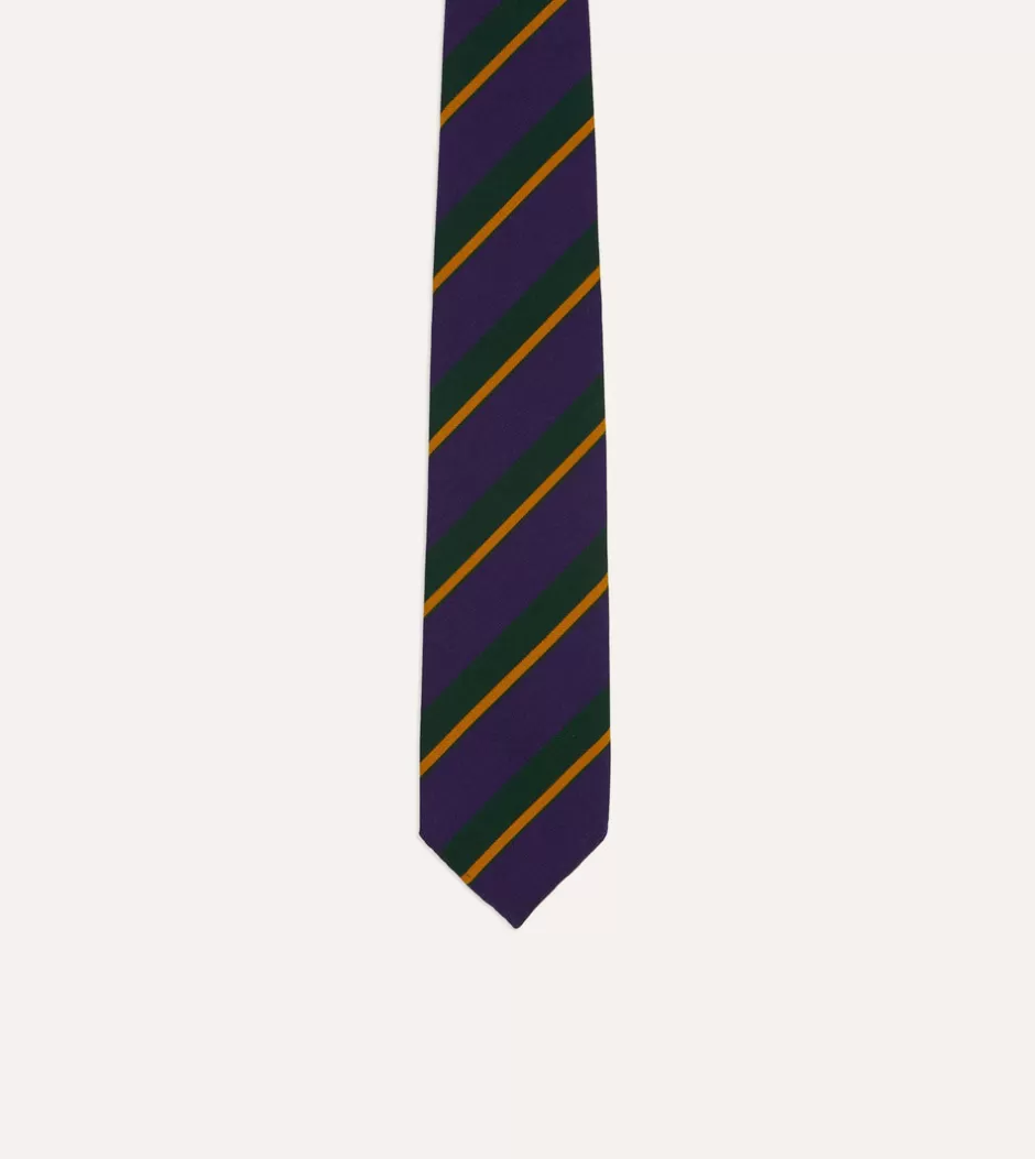 Drake's Navy Multicoloured Stripe Repp Wool Cotton Hand-Rolled Tie Best Sale