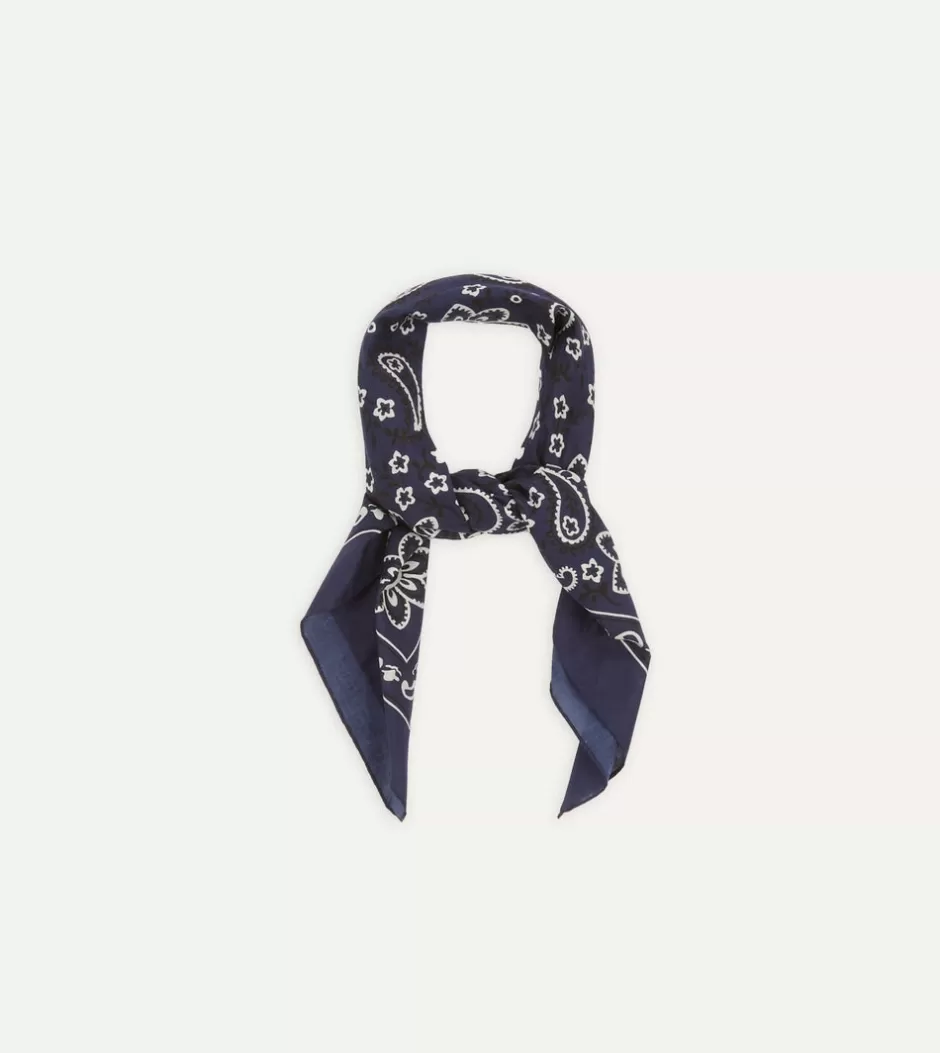 Drake's Paisley Print Cotton Bandana Navy Outlet