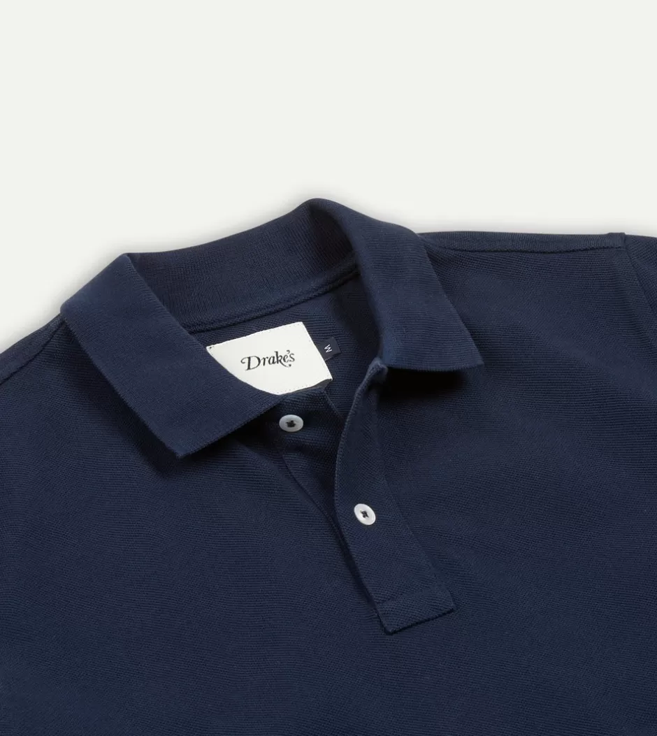 Drake's Piqué Cotton Polo Shirt Navy Store