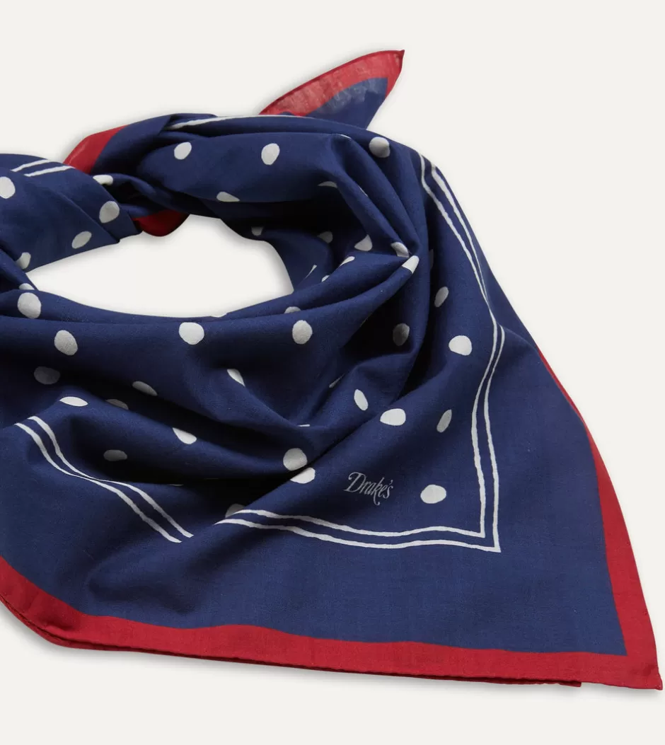 Drake's Navy Polka Dot Print Bandana Online