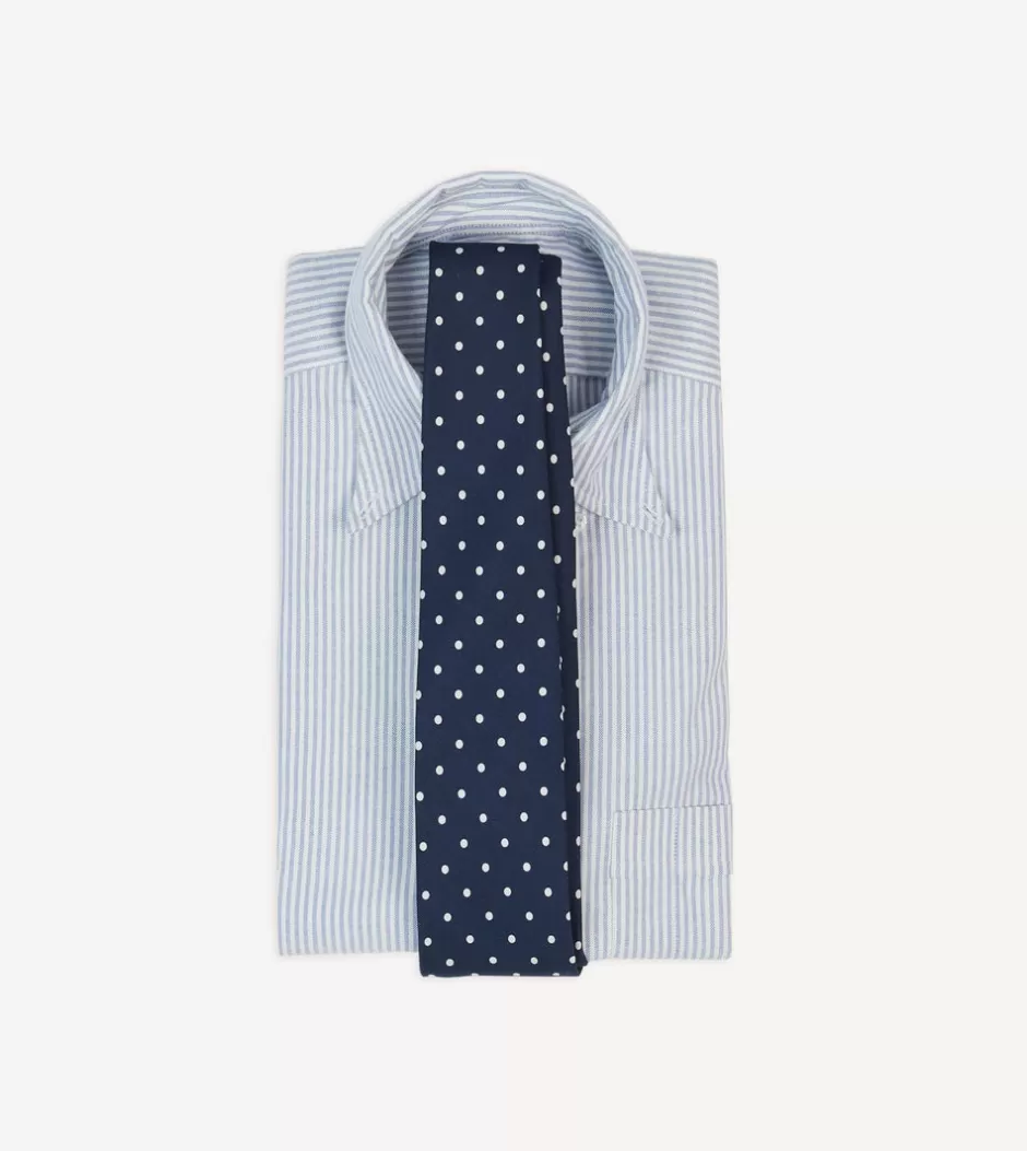 Drake's Polka Dot Silk Self-Tipped Tie Navy Shop