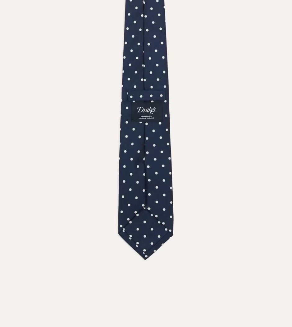 Drake's Polka Dot Silk Self-Tipped Tie Navy Shop