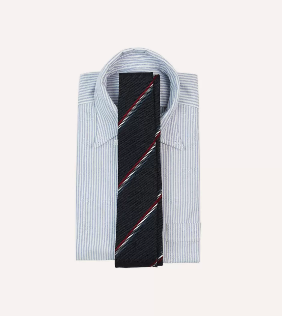 Drake's Navy, Red And White Stripe Silk Grenadine Tie Online