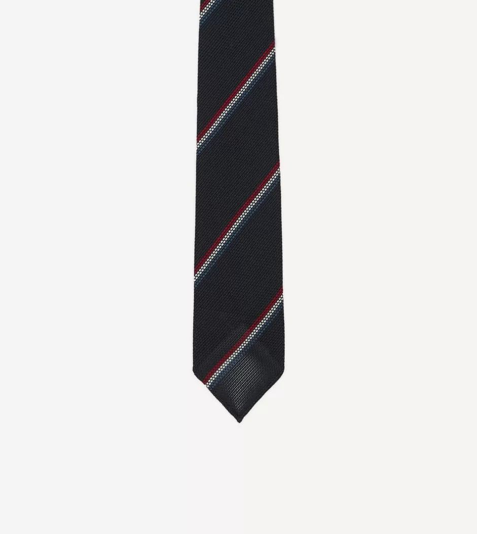 Drake's Navy, Red And White Stripe Silk Grenadine Tie Online