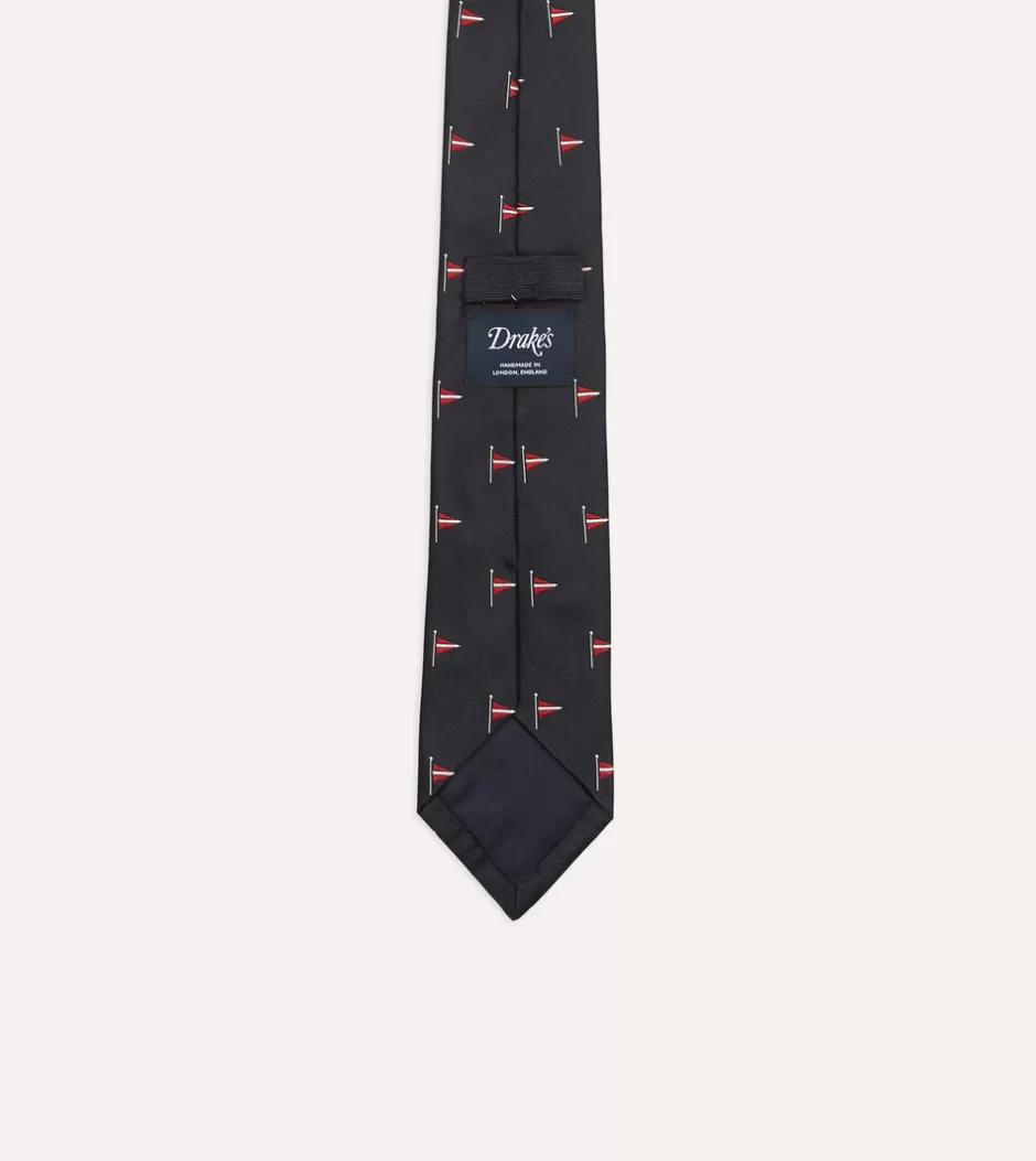 Drake's Navy Red Pennant Motif Silk Tipped Tie Best Sale