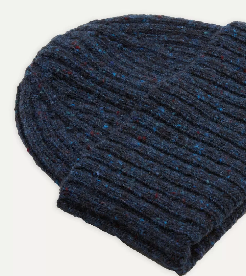 Drake's Ribbed Merino Donegal Knit Cap Navy Online