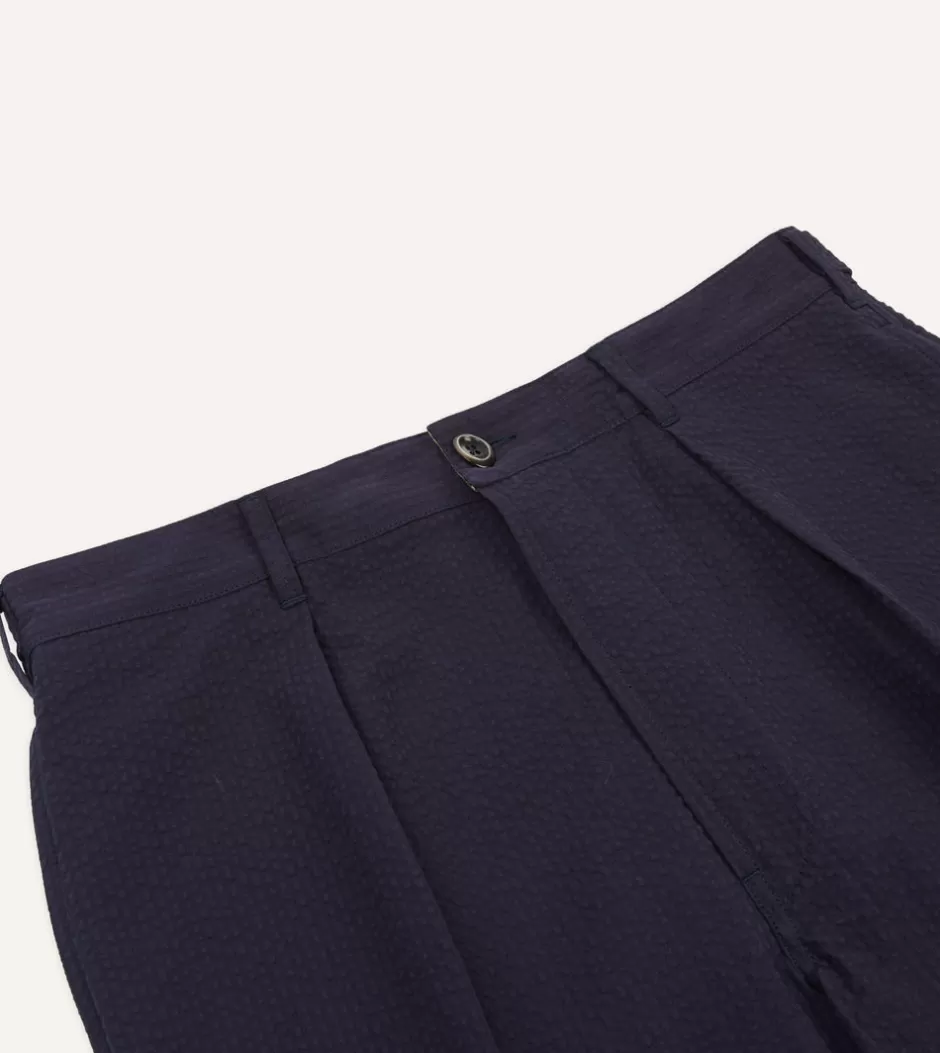 Drake's Seersucker Games Trousers Navy Cheap