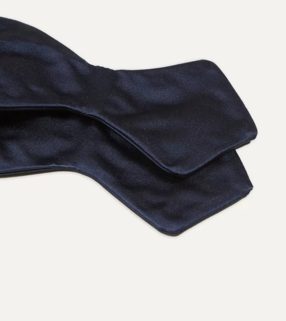 Drake's Navy Self-Tie Satin Batwing Bow Tie Outlet