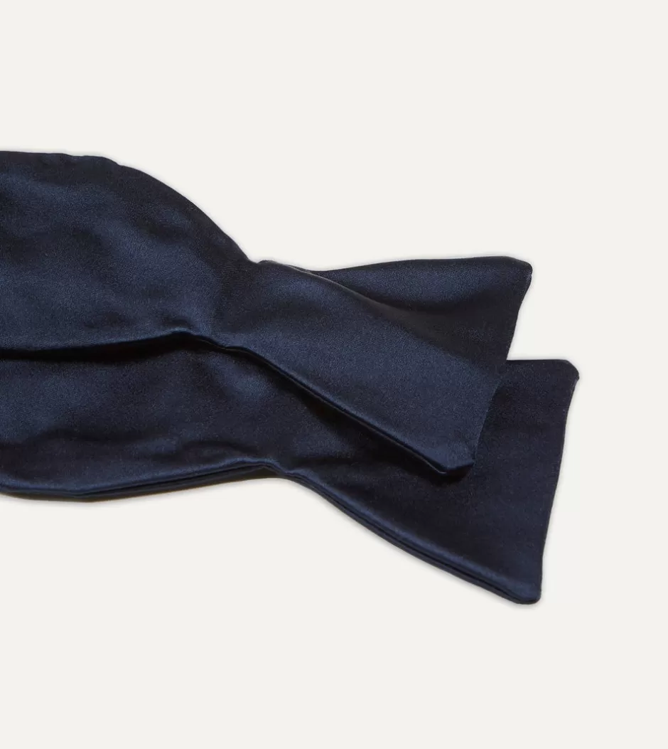 Drake's Navy Self-Tie Satin Butterfly Bow Tie Clearance