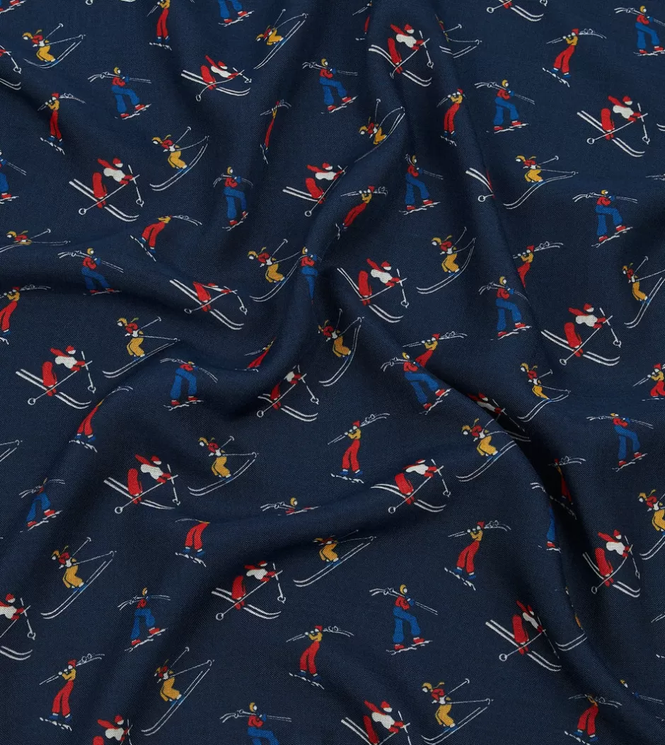 Drake's Navy Skier Print Wool-Silk Bandana New