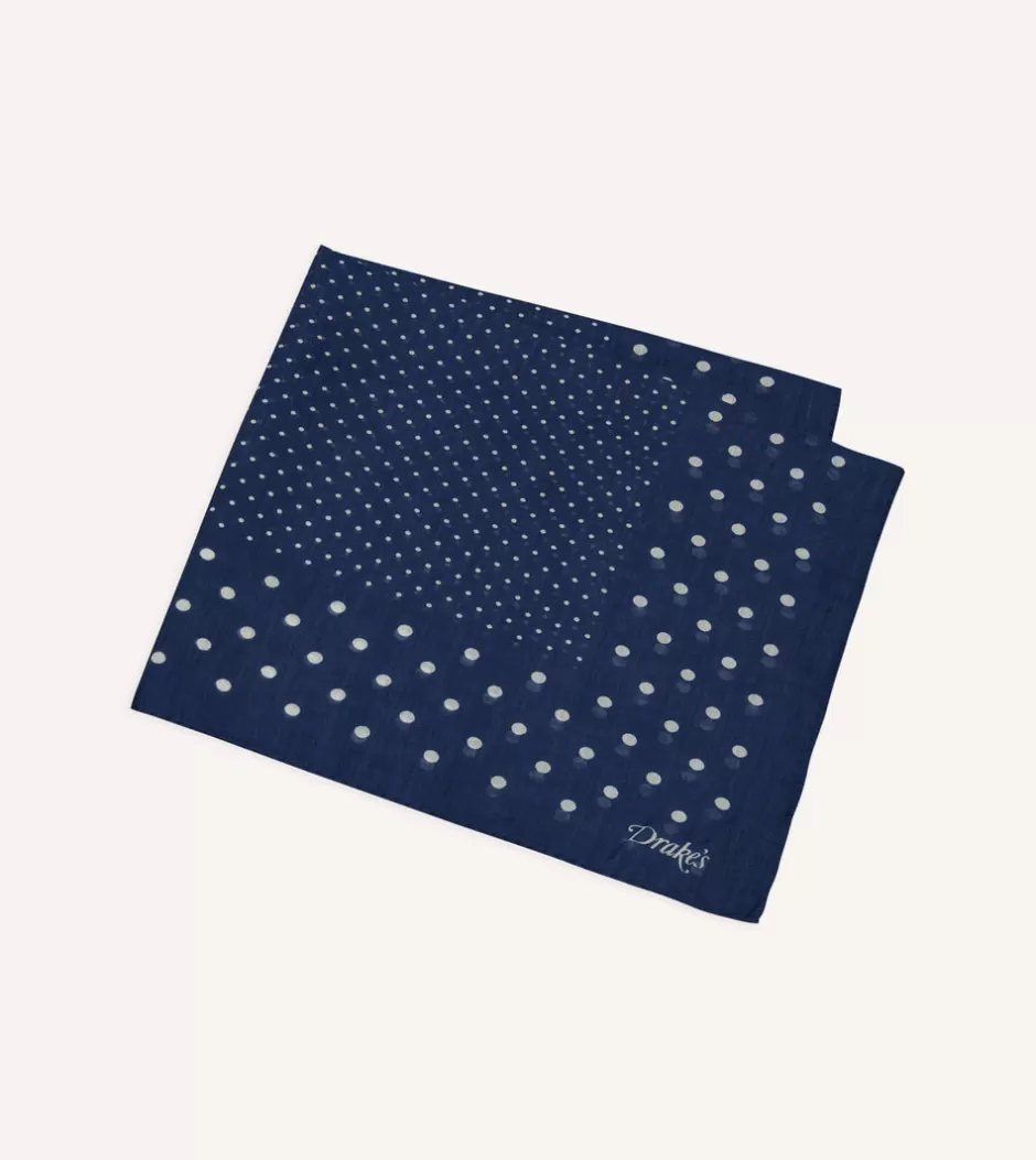 Drake's Spot Border Print Cotton-Silk Pocket Square Navy Online