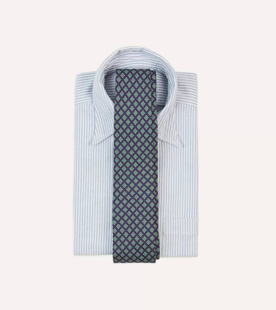 Drake's Square Medallion Self-Tipped Silk Tie Navy Online