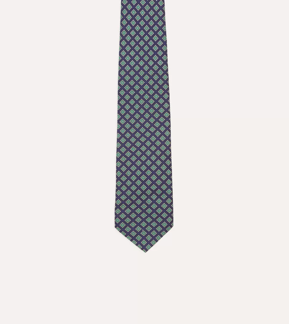 Drake's Square Medallion Self-Tipped Silk Tie Navy Online