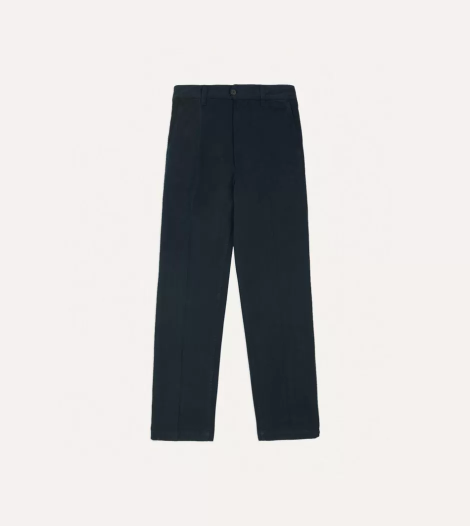 Drake's Textured Cotton Flat Front Chino Navy Cheap