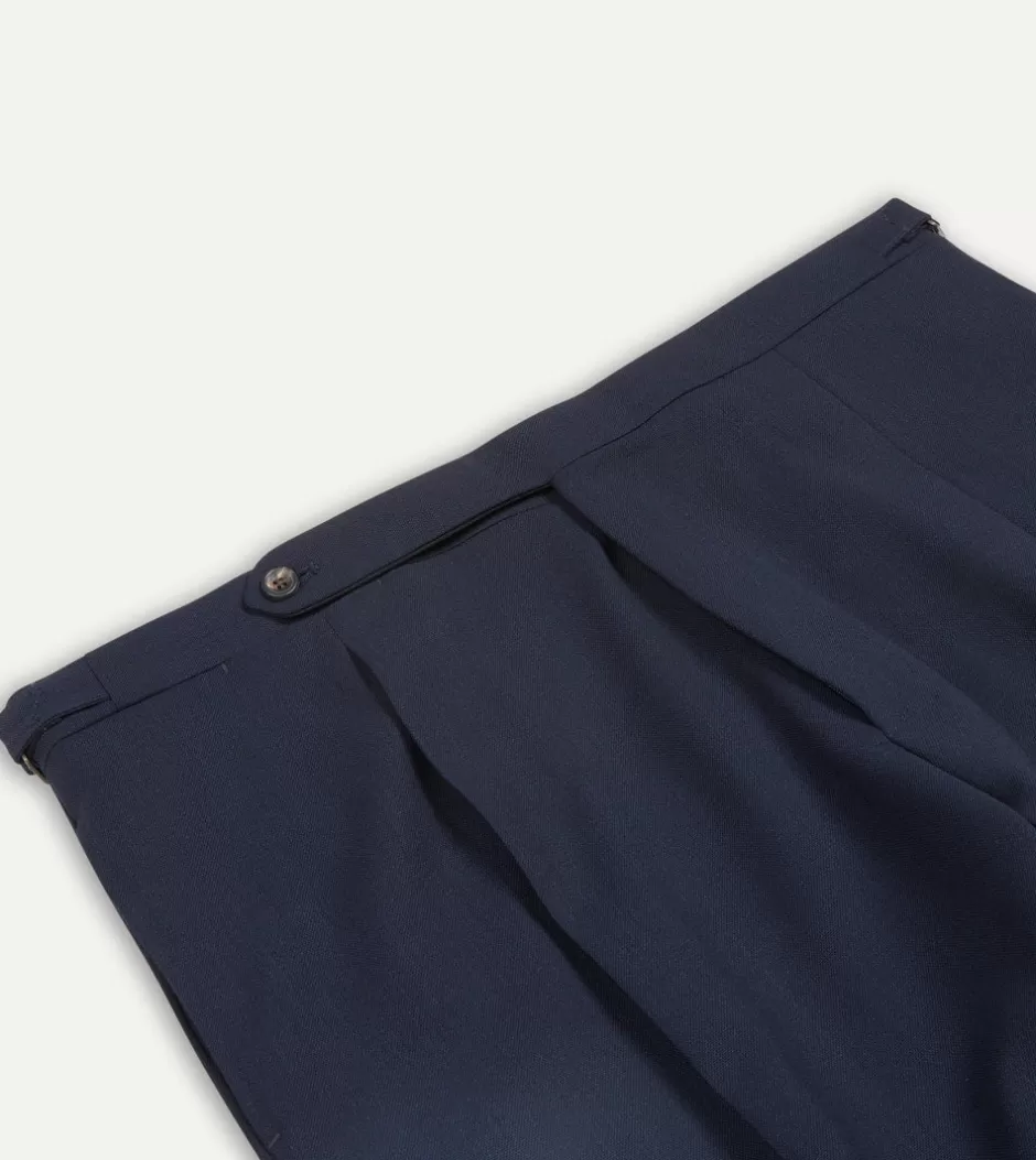 Drake's Tropical Wool Single Pleat Trouser Navy Best