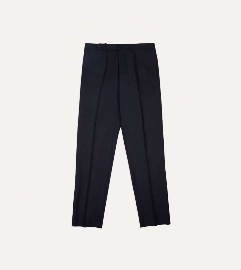 Drake's Wool Flannel Flat Front Trousers Navy Cheap