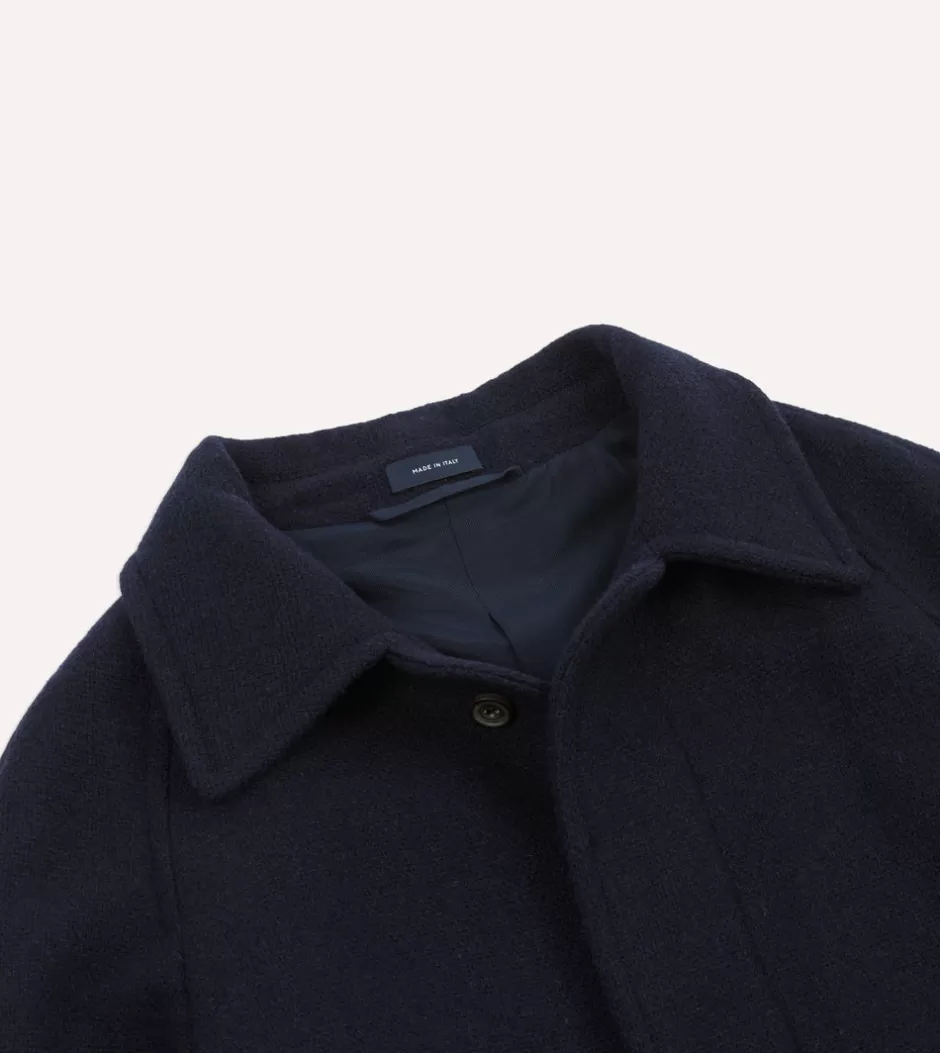 Drake's Navy Wool Raglan Coat Cheap