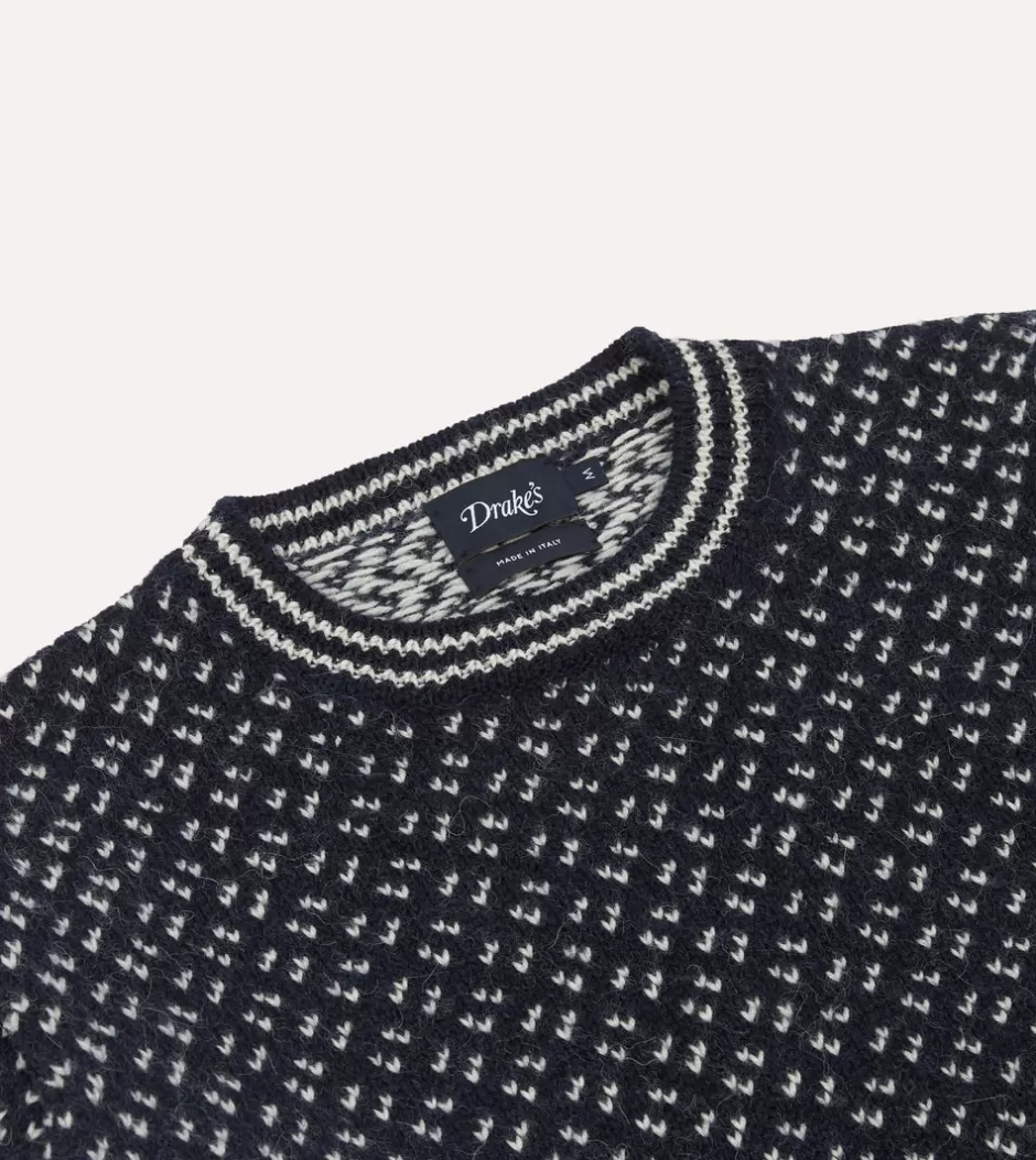 Drake's Norwegian Birdseye Wool Alpaca Crew Neck Jumper Shop