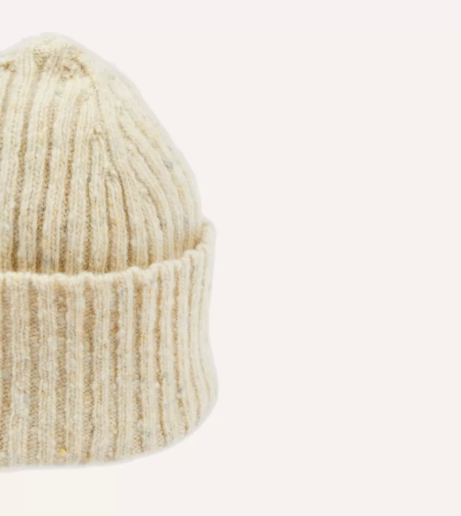 Drake's Ribbed Merino Donegal Knit Cap Oatmeal Shop