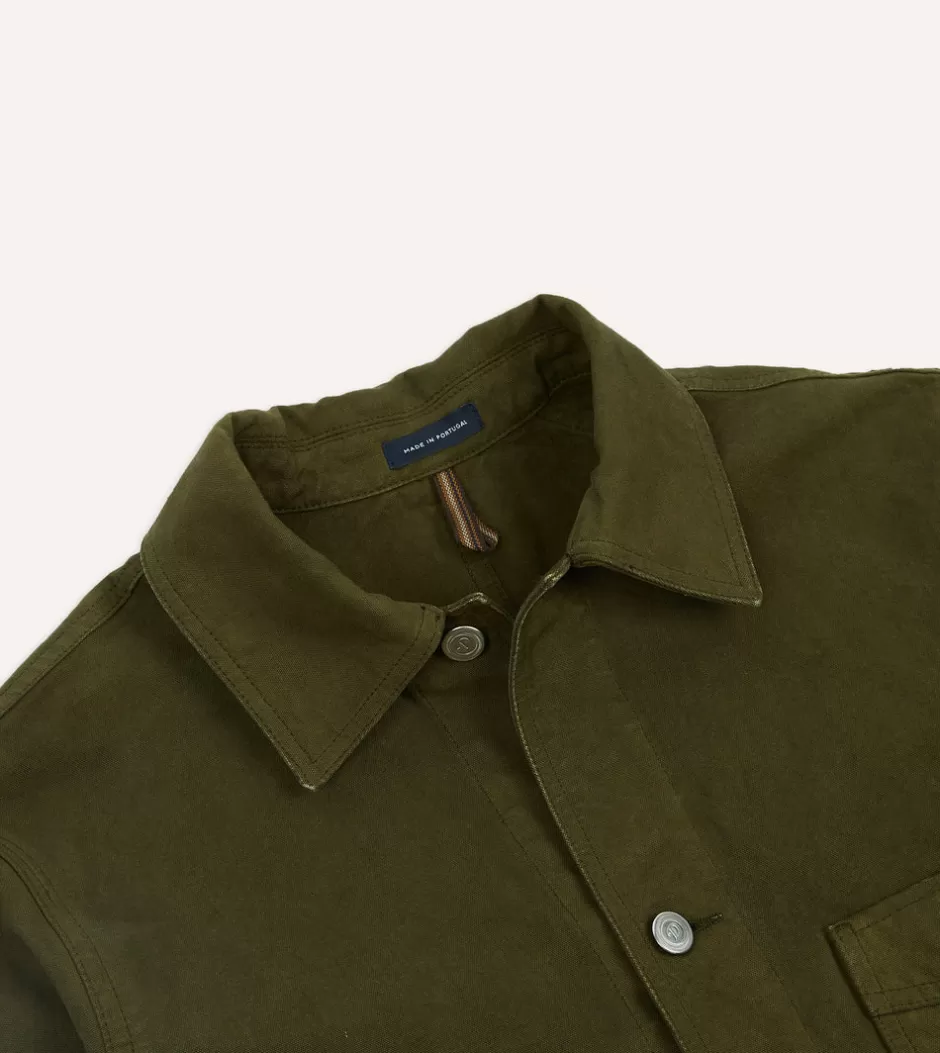 Drake's Cotton Duck Canvas Five-Pocket Chore Jacket Olive New