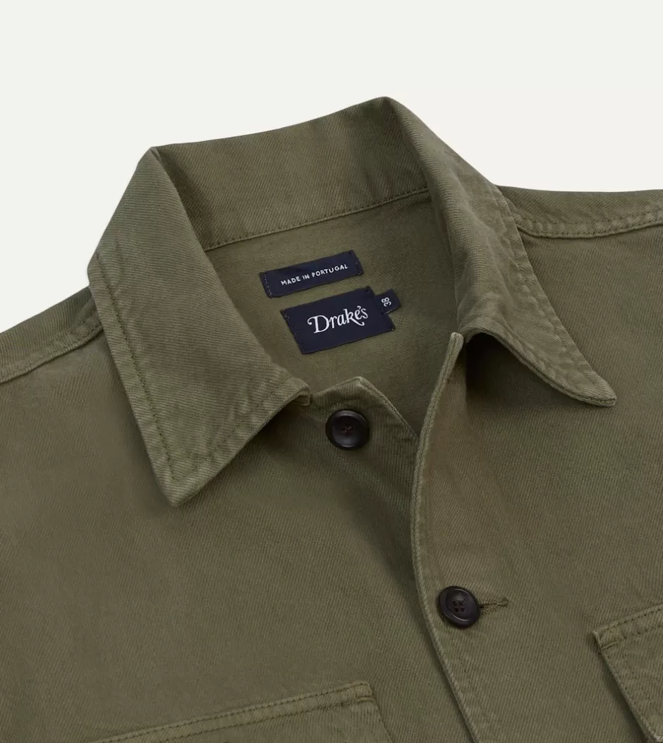 Drake's Cotton Field Shirt Olive Fashion