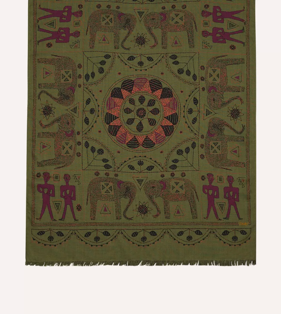 Drake's Olive Elephant Print Wool-Silk Scarf Best Sale