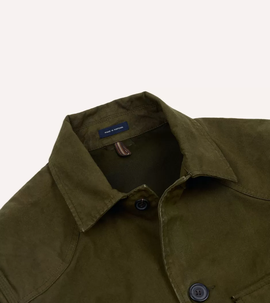 Drake's Olive Green Cotton Canvas Chasseur Jacket Outlet