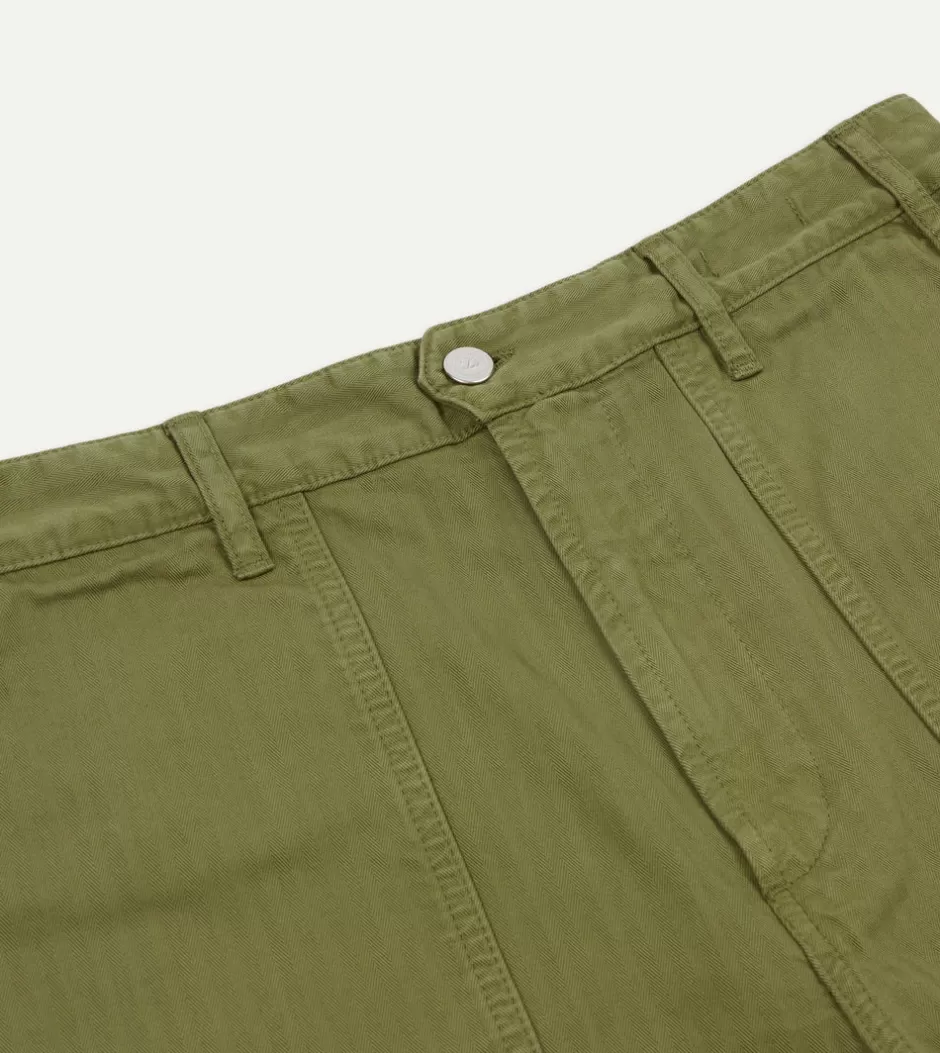 Drake's Herringbone Cotton Fatigue Shorts Olive Best Sale