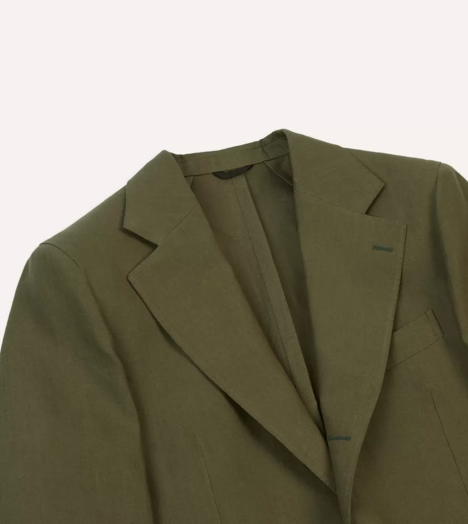 Drake's Irish Linen Tailored Jacket Olive Cheap