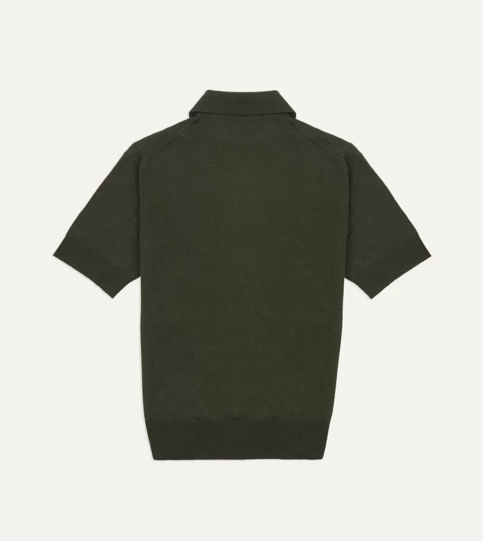 Drake's Knitted Linen-Cotton Short-Sleeve Polo Shirt Olive Store