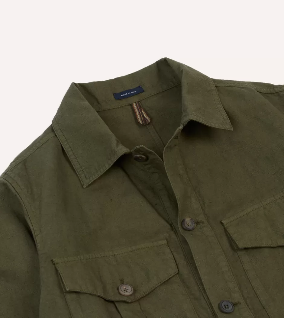 Drake's Linen Cotton Games Tunic Olive Outlet