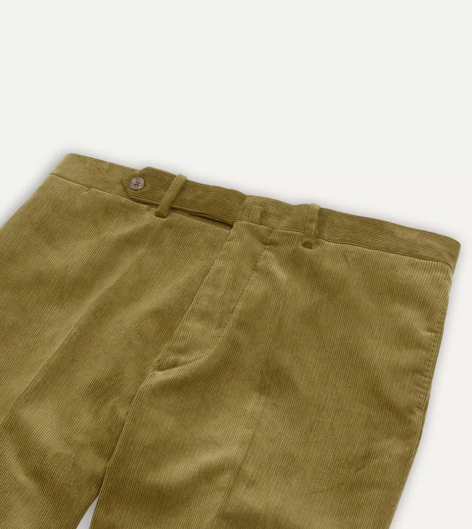 Drake's Mid-Wale Corduroy Flat Front Trouser Olive Hot