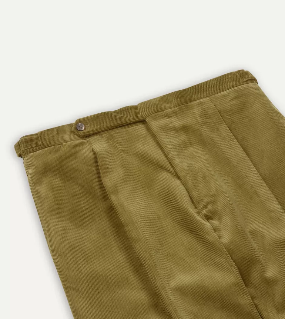 Drake's Mid-Wale Corduroy Single Pleat Trouser Olive Sale