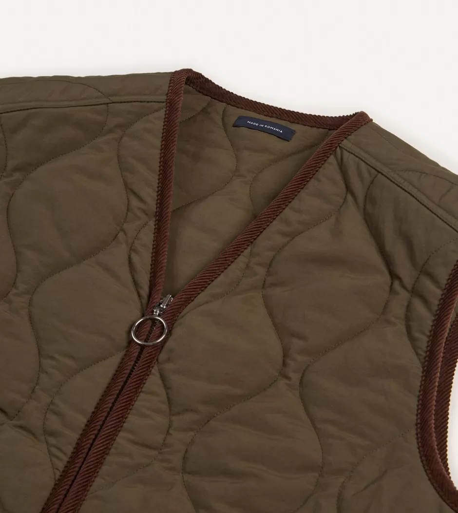 Drake's Olive Quilted Nylon Zip Vest Clearance