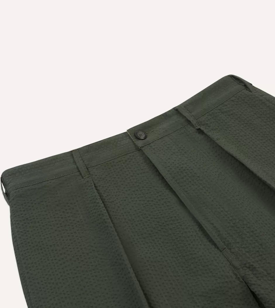 Drake's Seersucker Games Trousers Olive Clearance