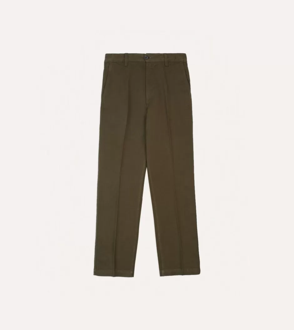 Drake's Textured Cotton Flat Front Chino Olive Online