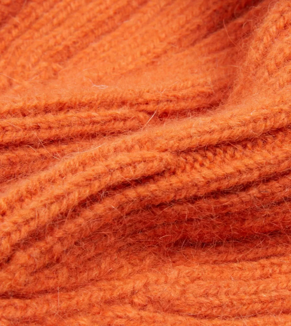 Drake's Angora Lambswool Ribbed Knit Cap Orange Discount