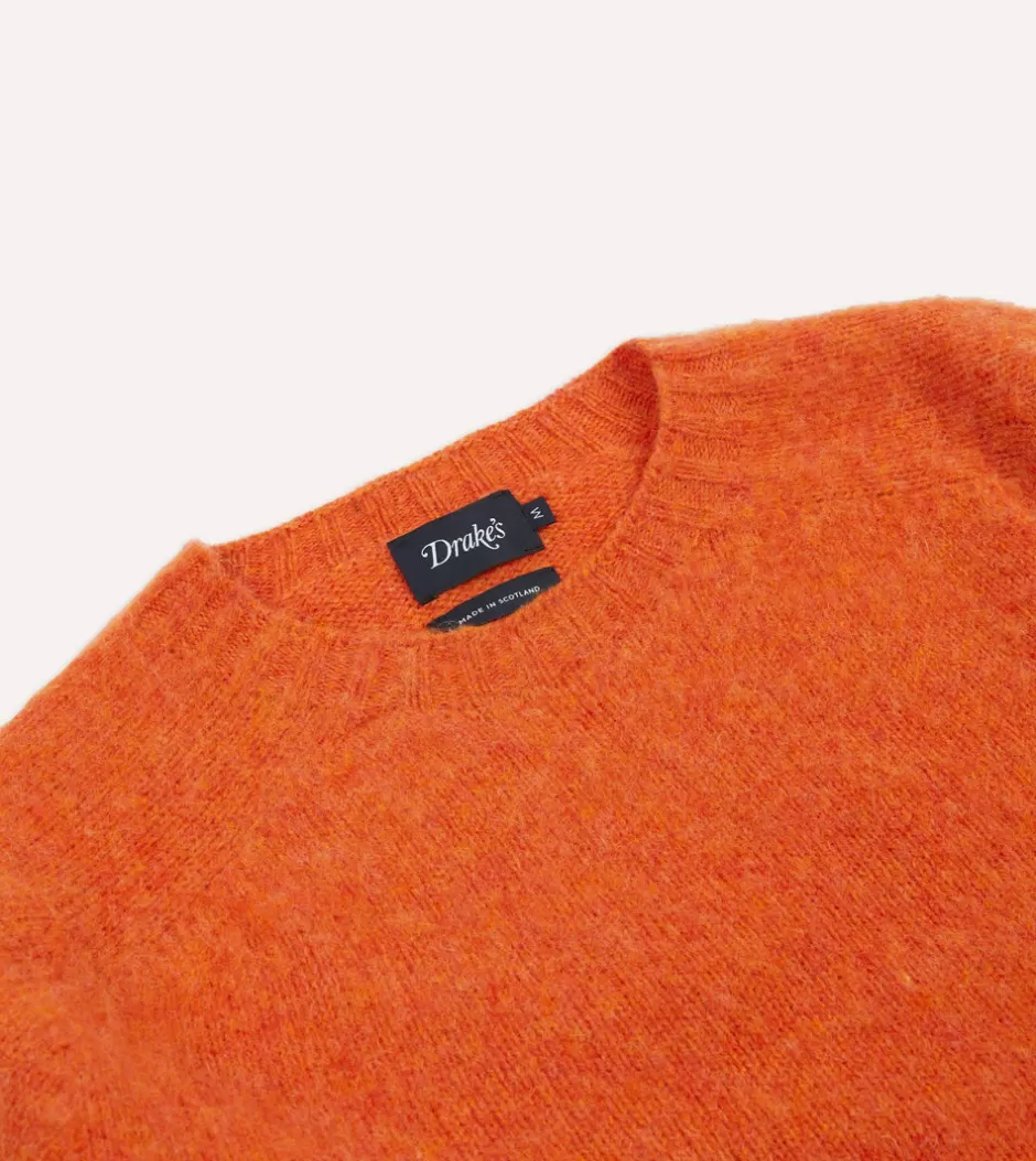 Drake's Brushed Shetland Crew Neck Jumper Orange Cheap