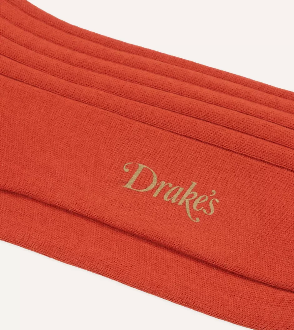 Drake's Cotton Mid-Calf Socks Orange Fashion