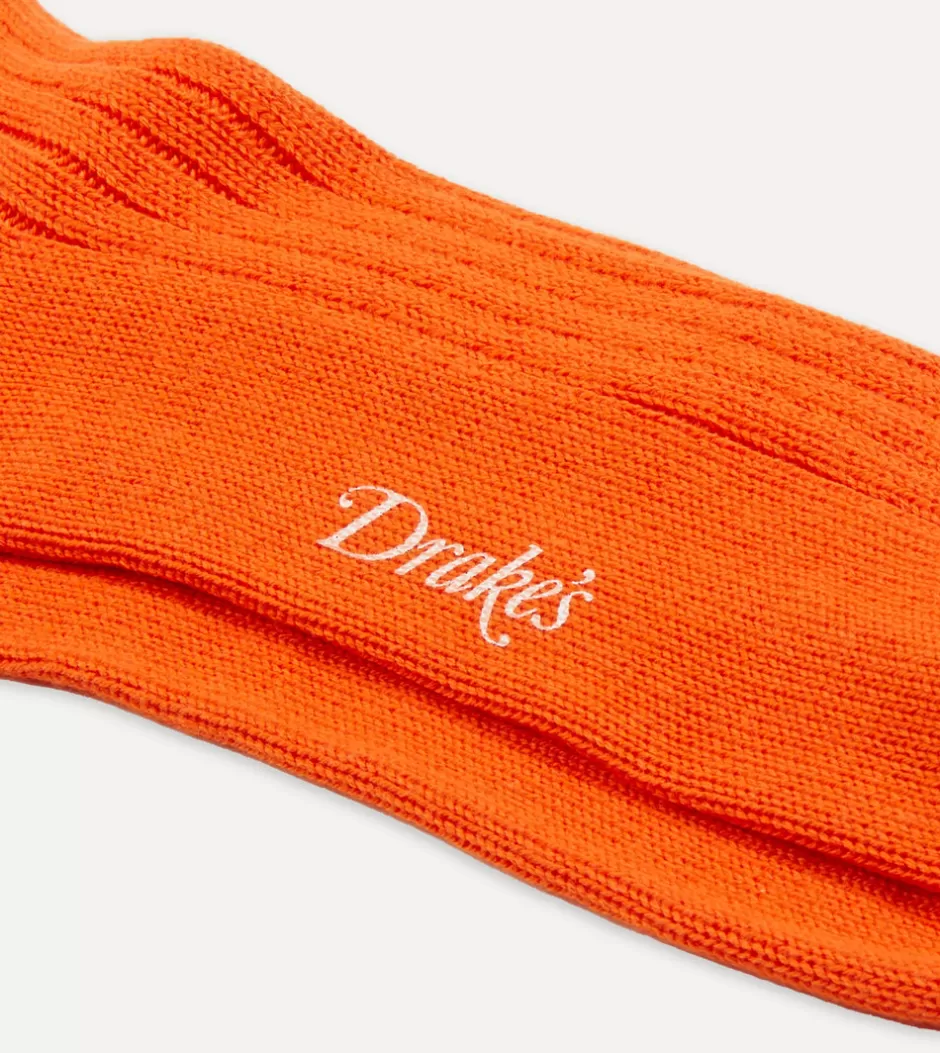 Drake's Cotton Sports Socks Orange Outlet