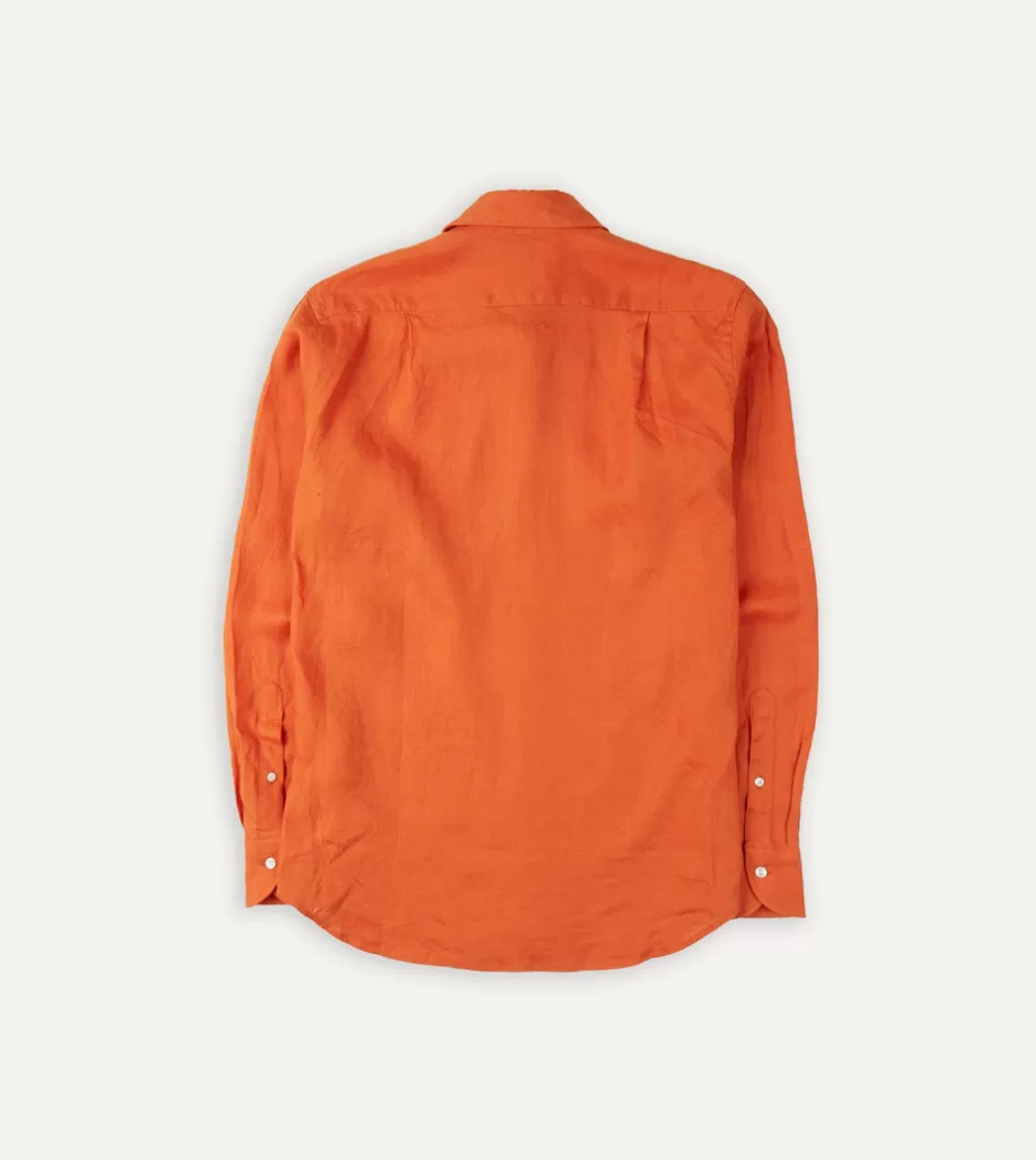 Drake's Linen Spread Collar Shirt Orange Online