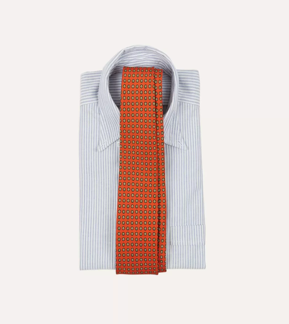 Drake's Orange Micro Geometric Print Silk Self Tipped Tie Sale