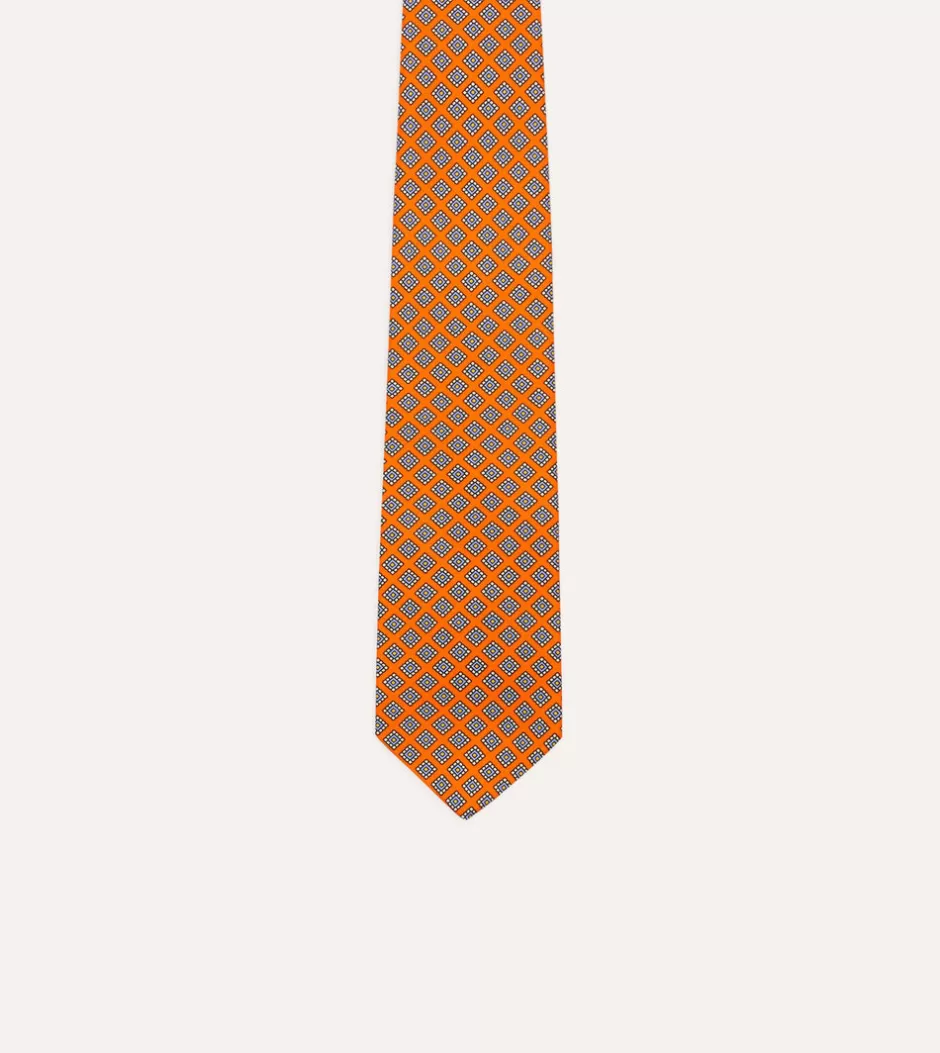 Drake's Square Medallion Self-Tipped Silk Tie Orange Hot