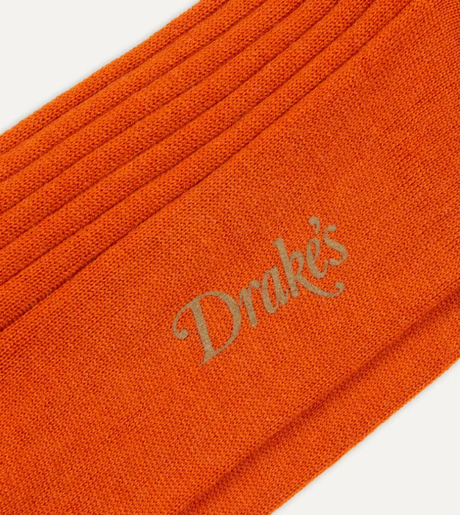 Drake's Wool Mid-Calf Socks Orange Flash Sale