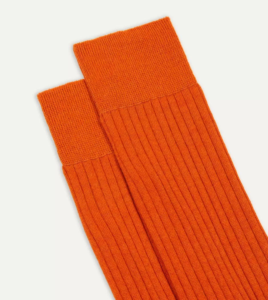 Drake's Wool Mid-Calf Socks Orange Flash Sale