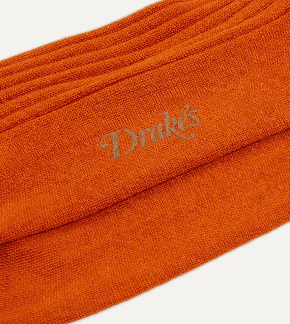 Drake's Wool Over-The-Calf Socks Orange Fashion