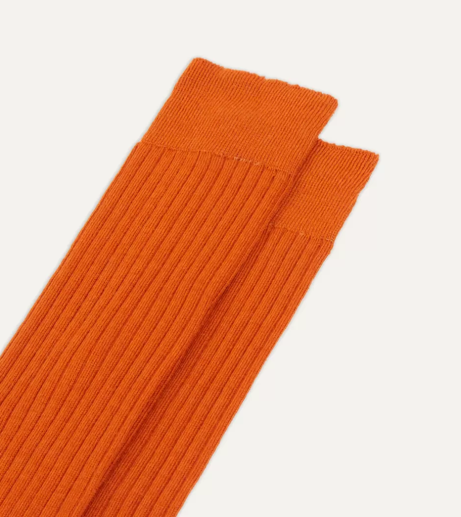 Drake's Wool Over-The-Calf Socks Orange Fashion