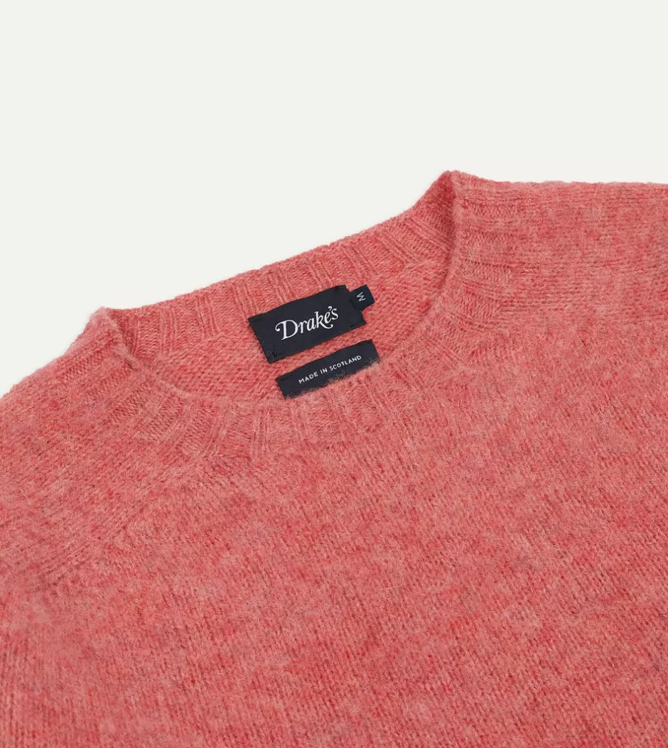 Drake's Brushed Shetland Crew Neck Jumper Pink Online