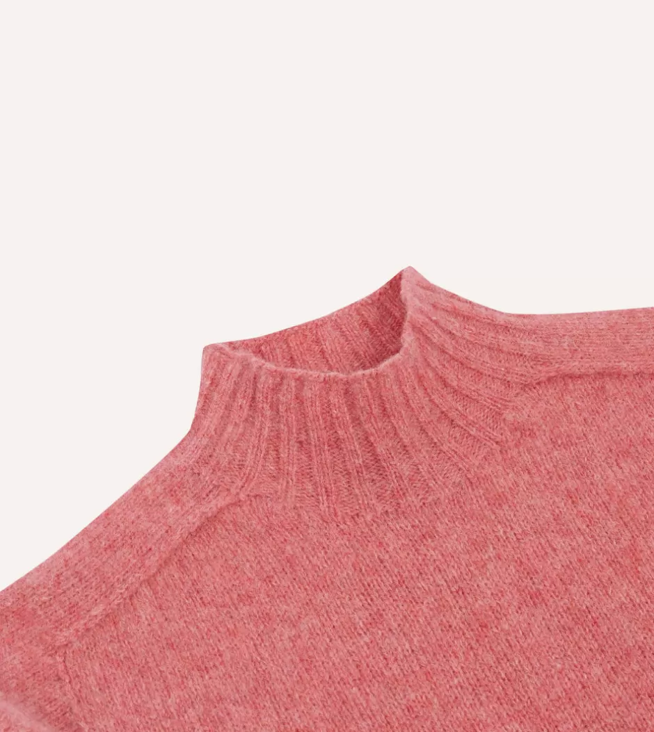 Drake's Brushed Shetland Mock Neck Jumper Pink Clearance